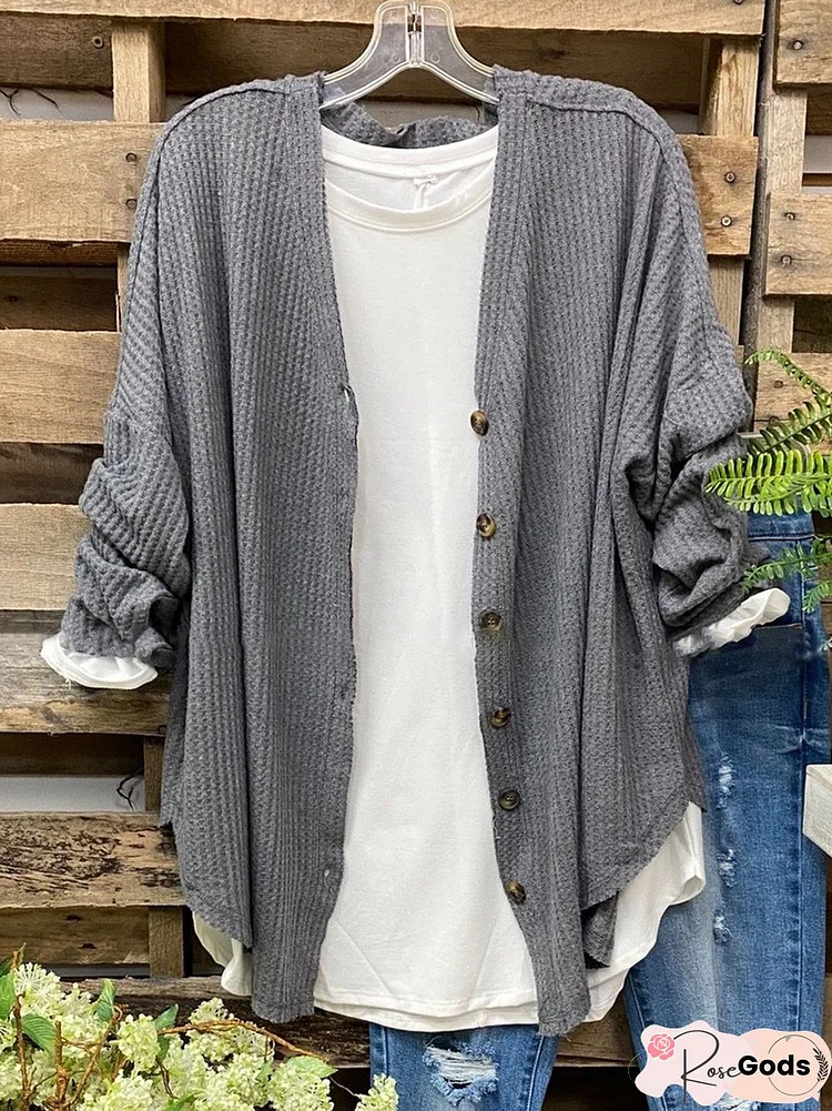 Gray Cotton-Blend Long Sleeve Cardigan