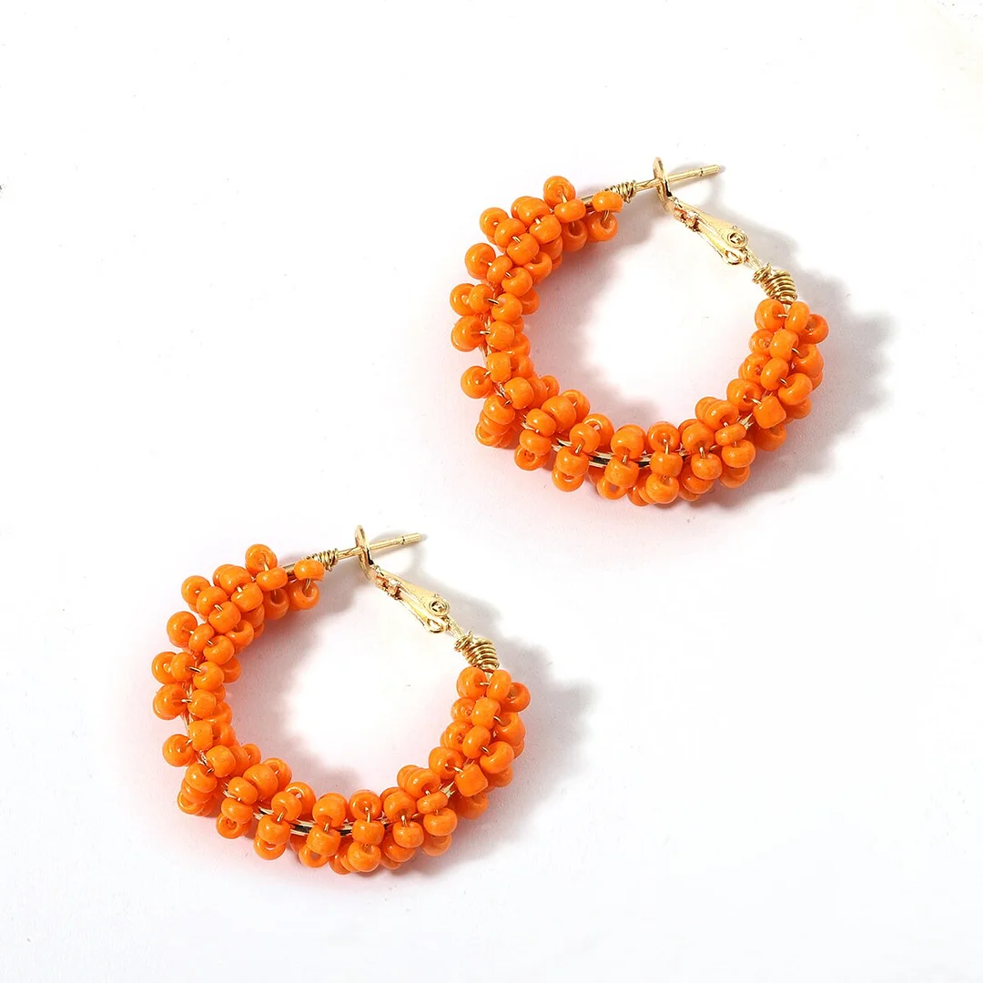 Dvacaman Bohemian Multicolor Beaded Hoop Earrings For Women Handmade Seed Beads Earrings Gold C-Shaped Jewelry Wholesale Brincos