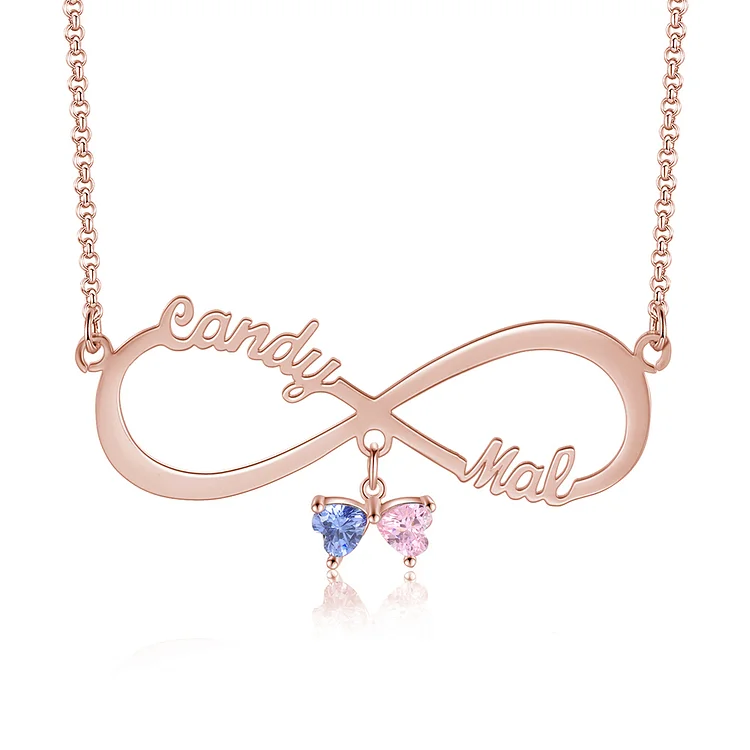 Personalized Infinity Name Necklace with 2 Birthstones Family Necklace