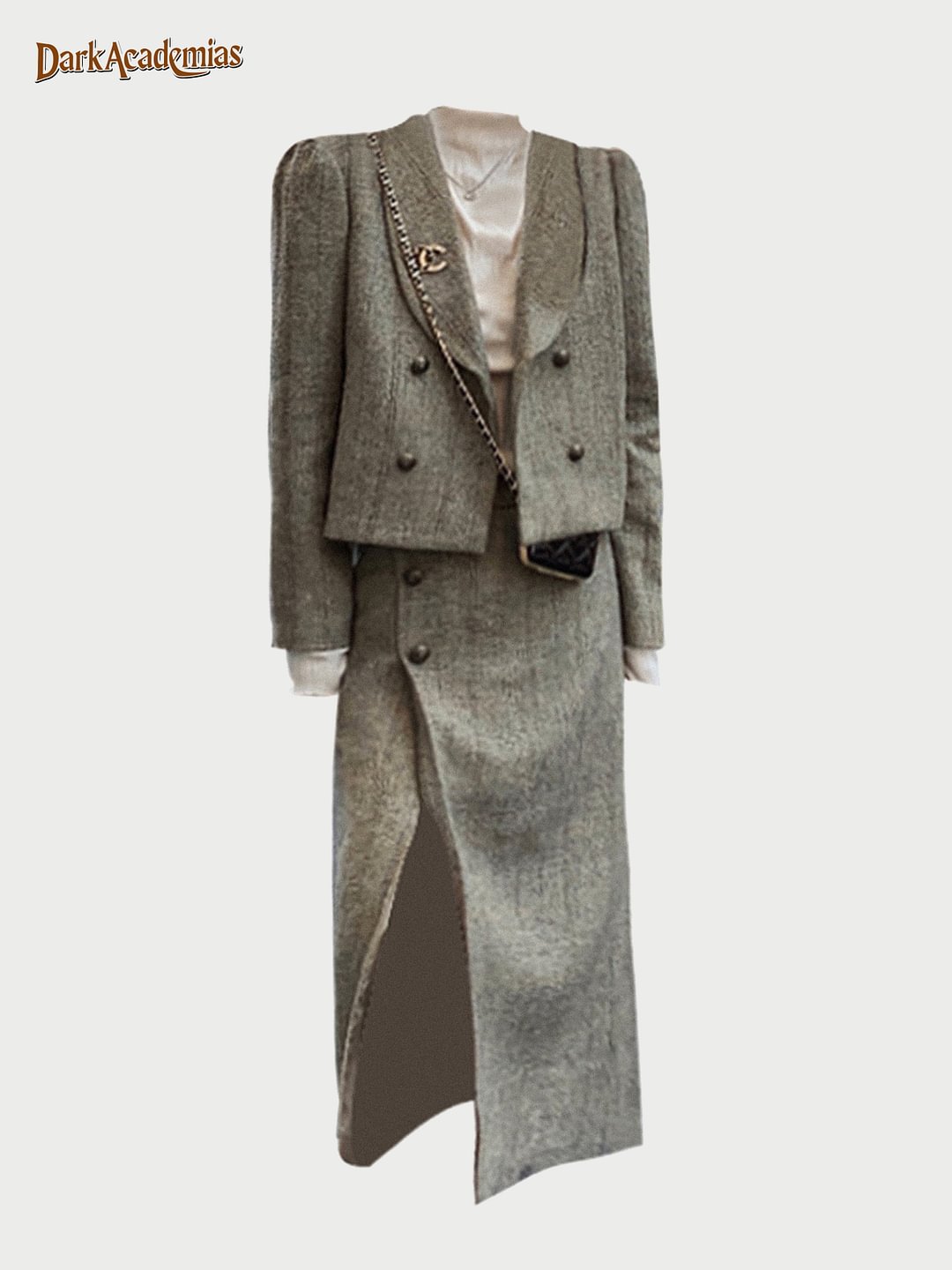 French Small Suit And Slit High Waist Skirt Suit