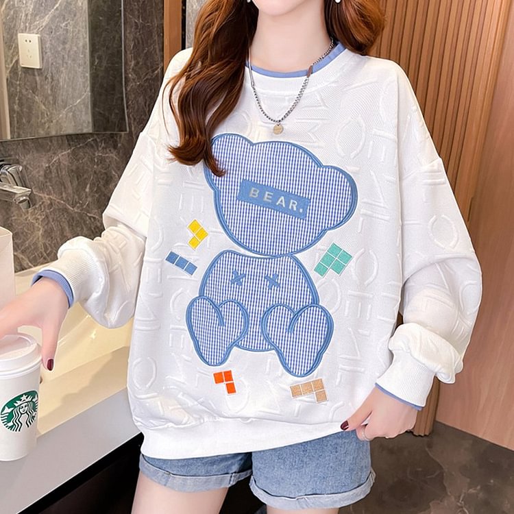 White Long Sleeve Shift Embroidered Sweatshirt QueenFunky