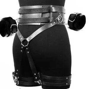 pornhint Pornhint Mature bondage belt with cuffs and leg straps