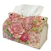 (24cm)Pink Pearl Rose Butterfly 24cm DIY Diamond Painting Rhinestones Decorative Tissue Box Reusable Crystal Mosaic PU Tissue Holder for Home Car Desk Decoration Craft