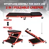 BEZT 40 inch Adjustable Foldable Z Creeper Rolling Seat with Wheels for Garage Shop Auto Repair, 330LBS Capacity 2 in 1 Chair, Red