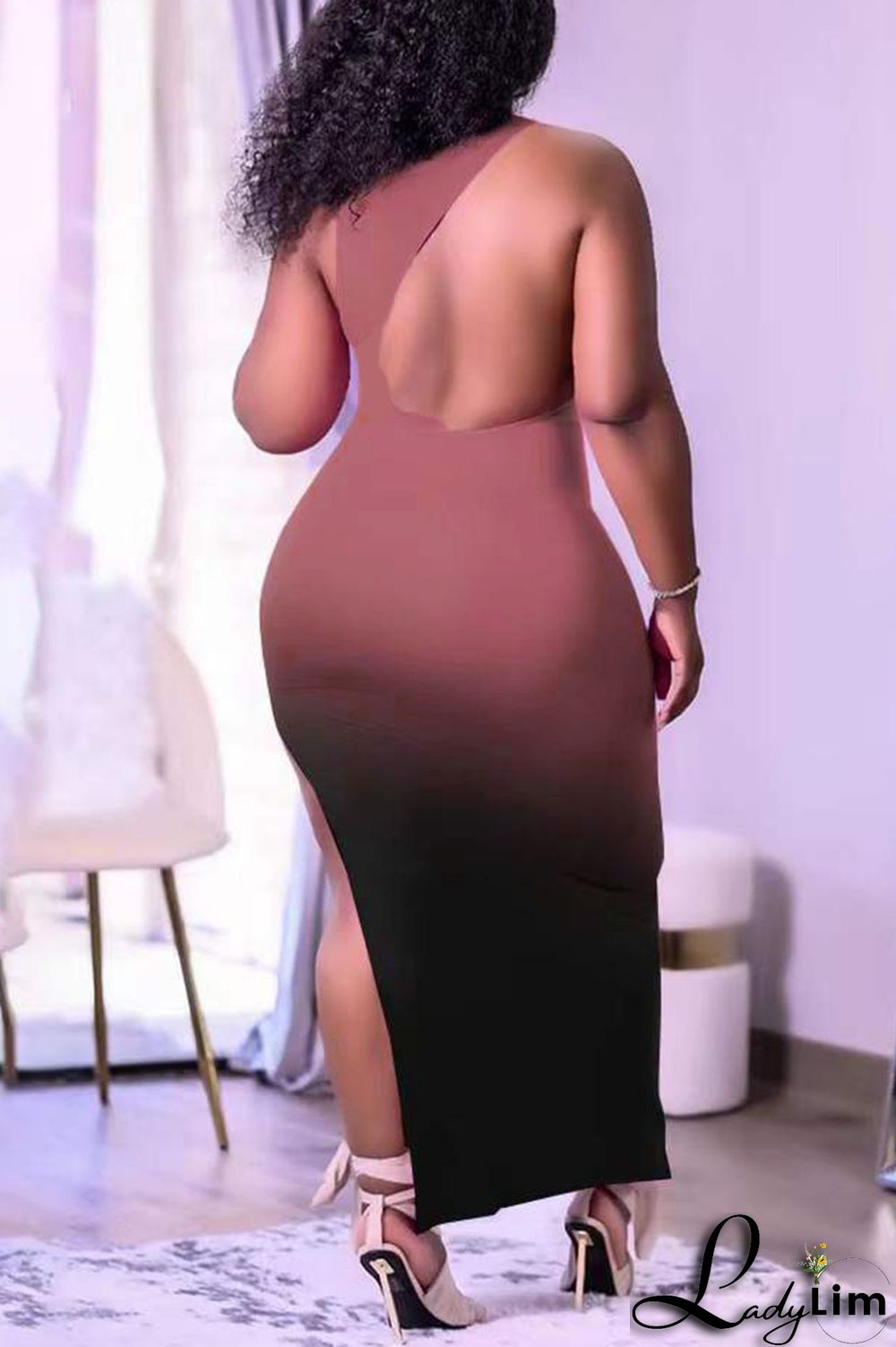 Orange Sexy Print Split Joint Slit O Neck Straight Dresses