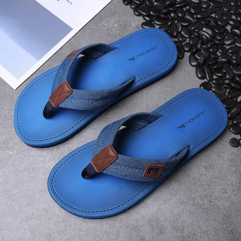 2021 New Home Men Soft Slippers Summer Classic Beach Sandals Men Hand-sewn Flat Flip Flops PU Rubber Platform Adult F804
