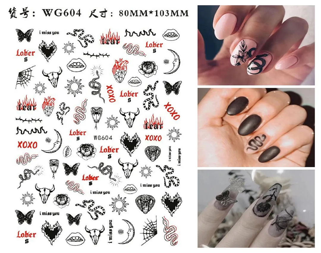 3D Dragon Snake Design Nail Stickers Colorful Dragons Slider Decals Lady Love Nail Art Gel Polish Decal Tattoo Decorations-Nail Inspo