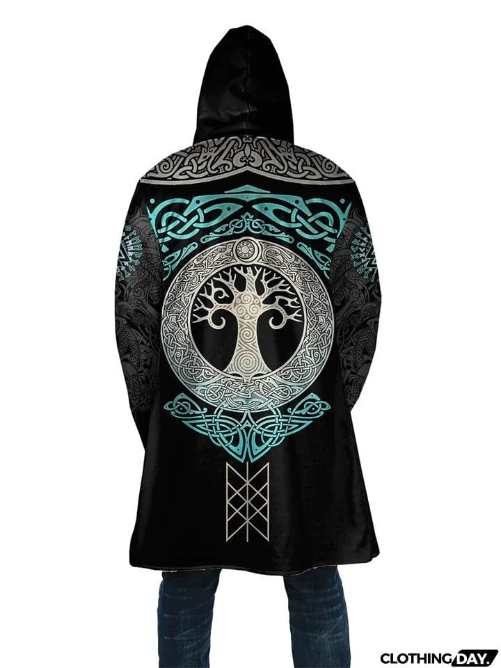 New Fashion Unisex Casual Warm Printed Thick Fleece Hooded Cloak