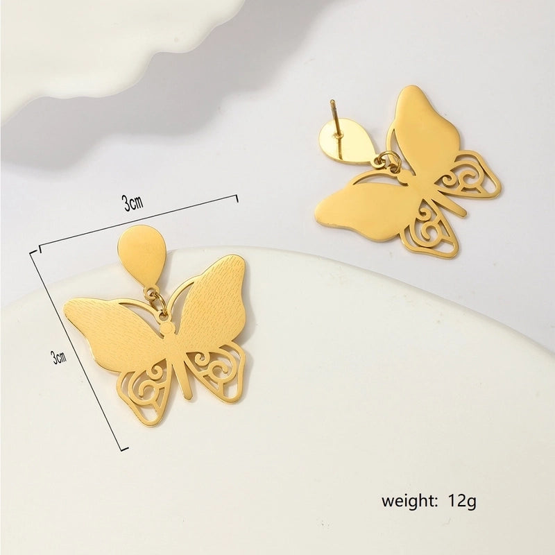 1 Pair Vacation Butterfly Plating 201 Stainless Steel 18K Gold Plated Drop Earrings