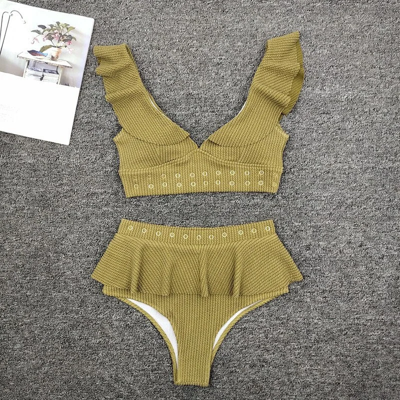 ZTVitality Sexy Ruffles Bikinis White Bikini 2020 Hot Sale Beachwear Padded Bra High Waist Swimsuit Solid Swimwear Women Biquini