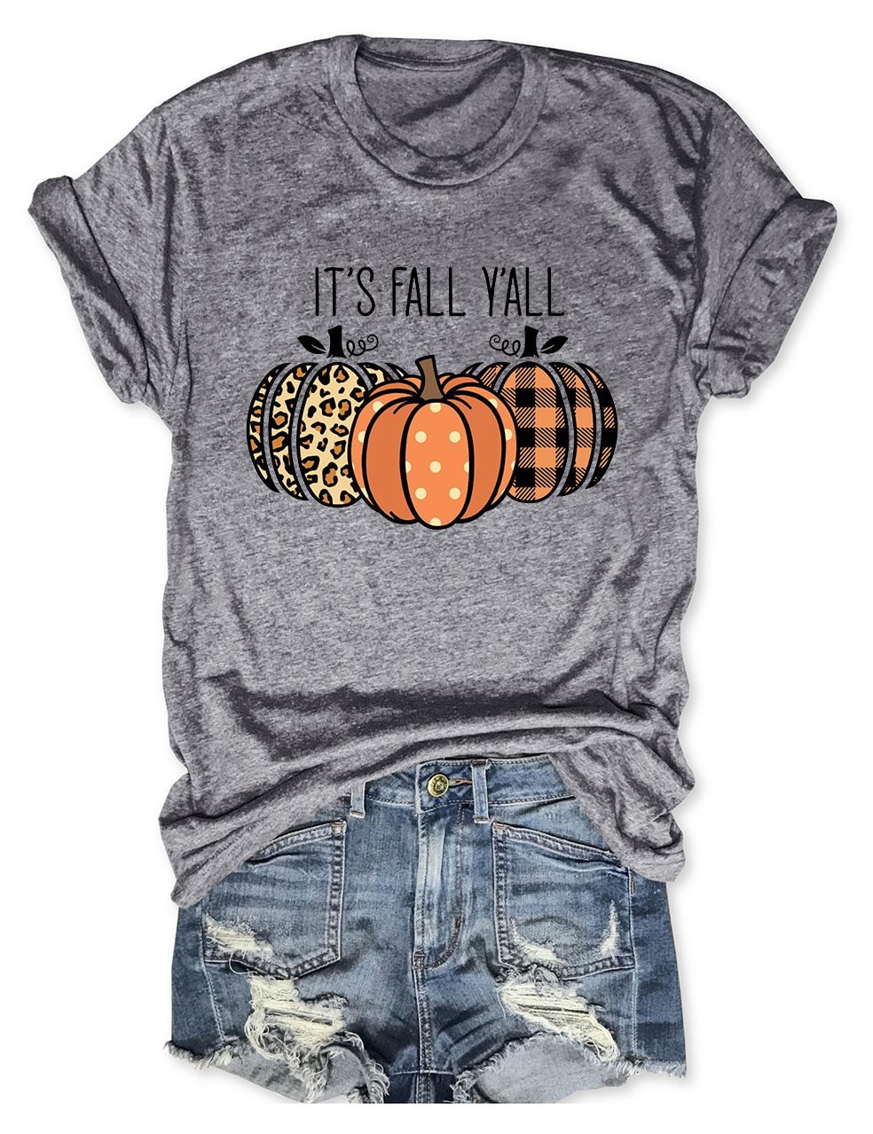 It's Fall Y'all Leopard Plaid Pumpkin T-Shirt