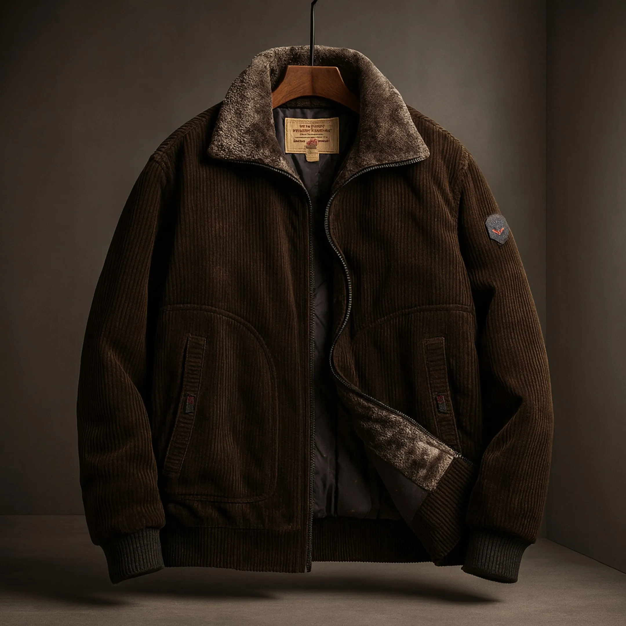 Men's Corduroy Aviator Jacket &ndash; Fur Collar Fleece-Lined Coat