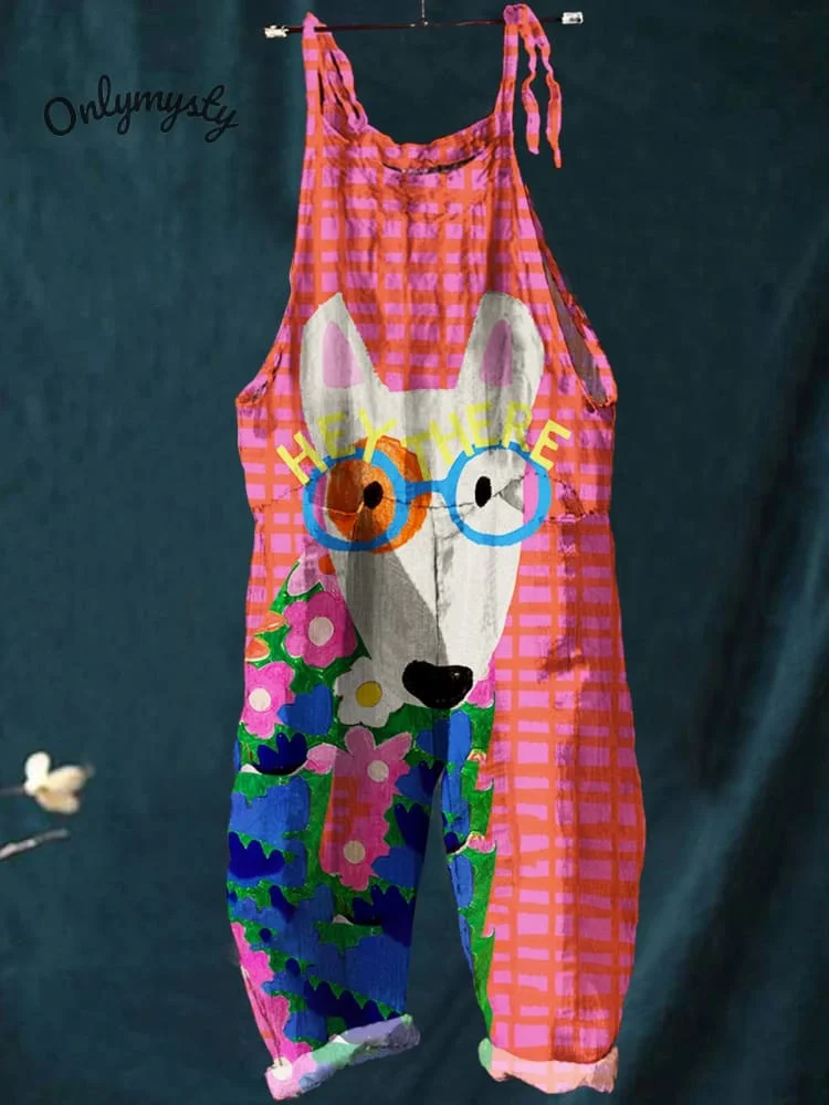 Women's Dog  Art  Print Casual 100% Cotton Wide Leg Jumpsuit