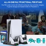 Dinofire PS5 Stand with Controller Charging Station and Vertical Stand with Cooling Fan for PS5 & Dual Controller Charger-Black