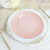 10 Pack | 7.5" Blush / Rose Gold Plastic Dessert or Appetizer Plates With Gold Rim and Hammered Design