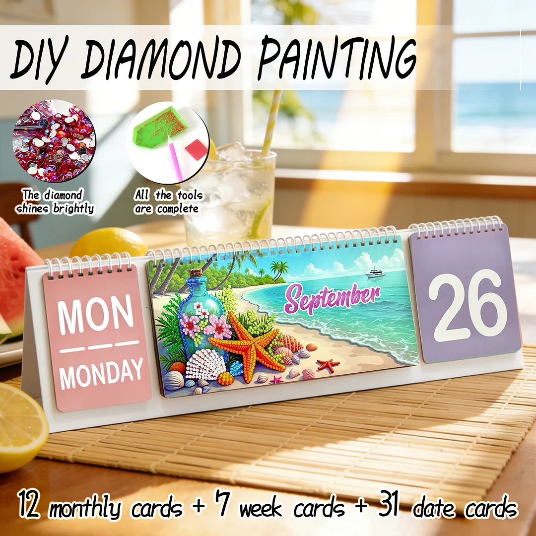 2026 Beautiful Flower DIY Diamond Art Painting Desk Calendar Special Shaped Drill Monthly Flip Tabletop Calendar Kit for Adults Beginners Gift Home Office Decor