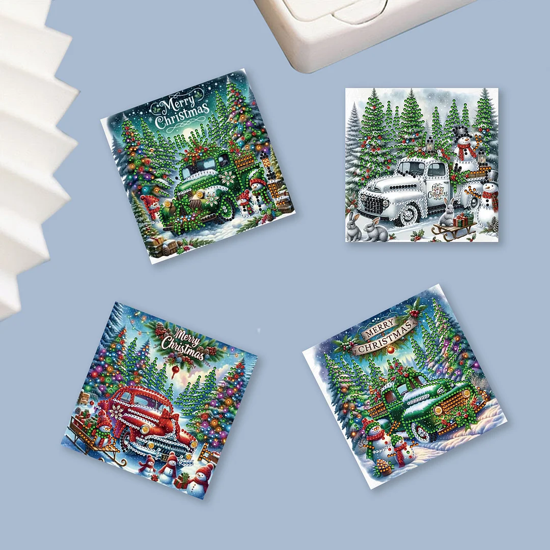 6pcs DIY Christmas Scenery DIY Diamond Painting Greeting Card for Friends Family Gift【With White Envelope】