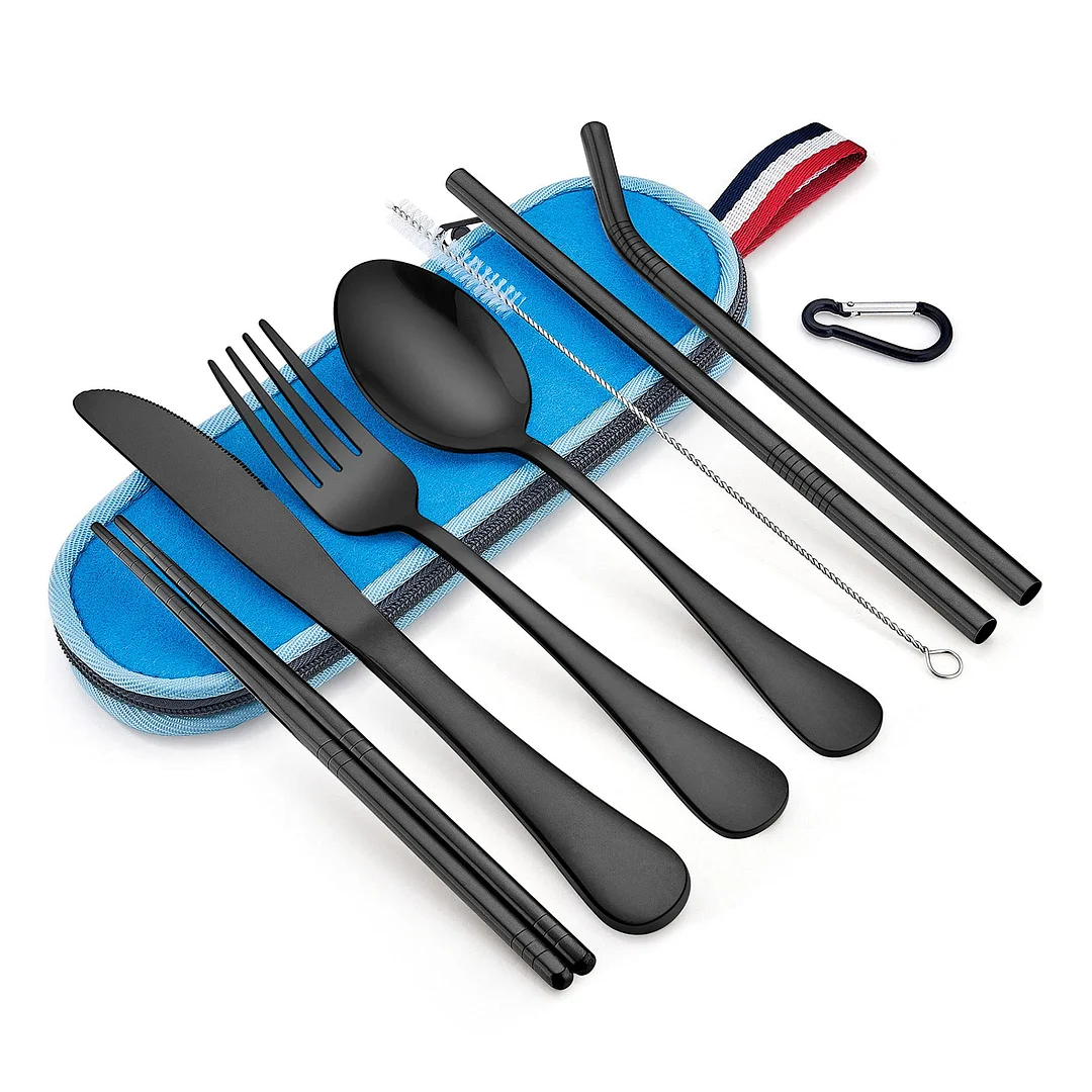 8-Piece Colorful Portable Utensils Set, Stainless Steel Rainbow Travel Silverware Set