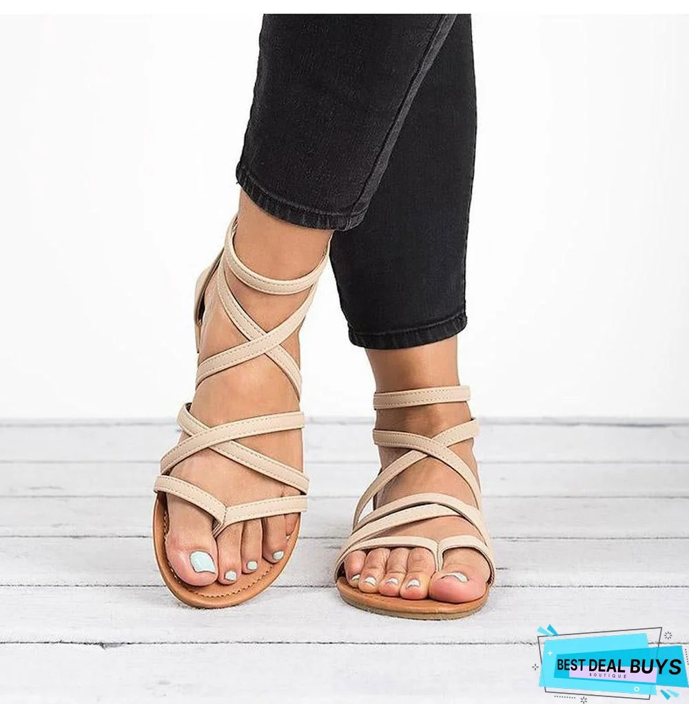 Women Rome Style Gladiator Sandals with Zip Flip Flop Flat Sandals