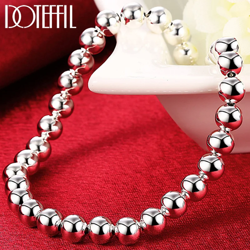 DOTEFFIL 925 Sterling Silver 6mm Ball Bead Chain Bracelet For Women Jewelry