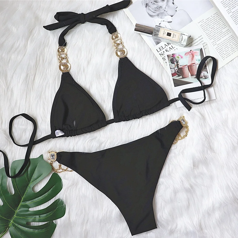 Uveng Uveng New Swimsuit Crystal Diamond Swimming Suit Sexy Swimsuit Metal Accessories Bikini