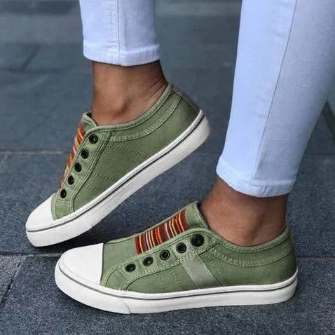 Women plus size clothing Women Casual Colorblock Stitching Canvas Spring Flat Heel Sneakers Shoes-Nordswear