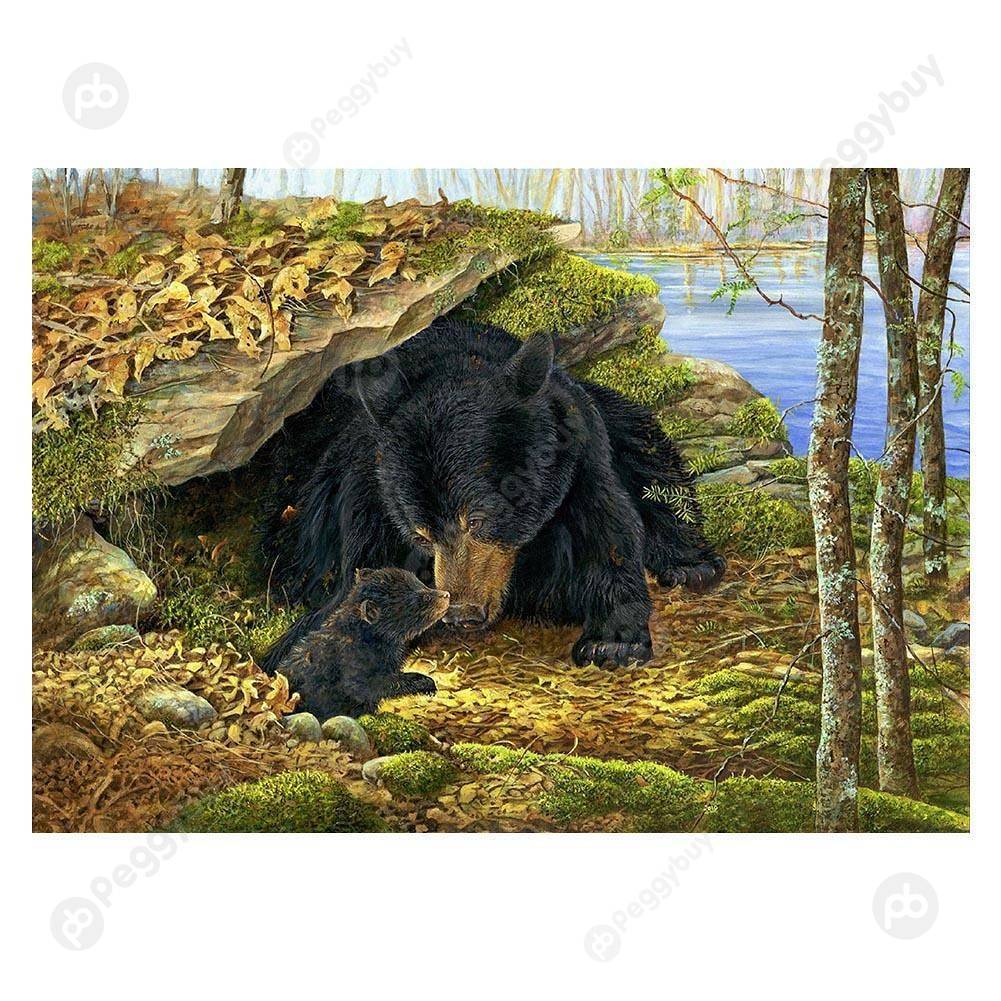 

40*30CM Round Drill Diamond Painting-Black Bear, 501 Original