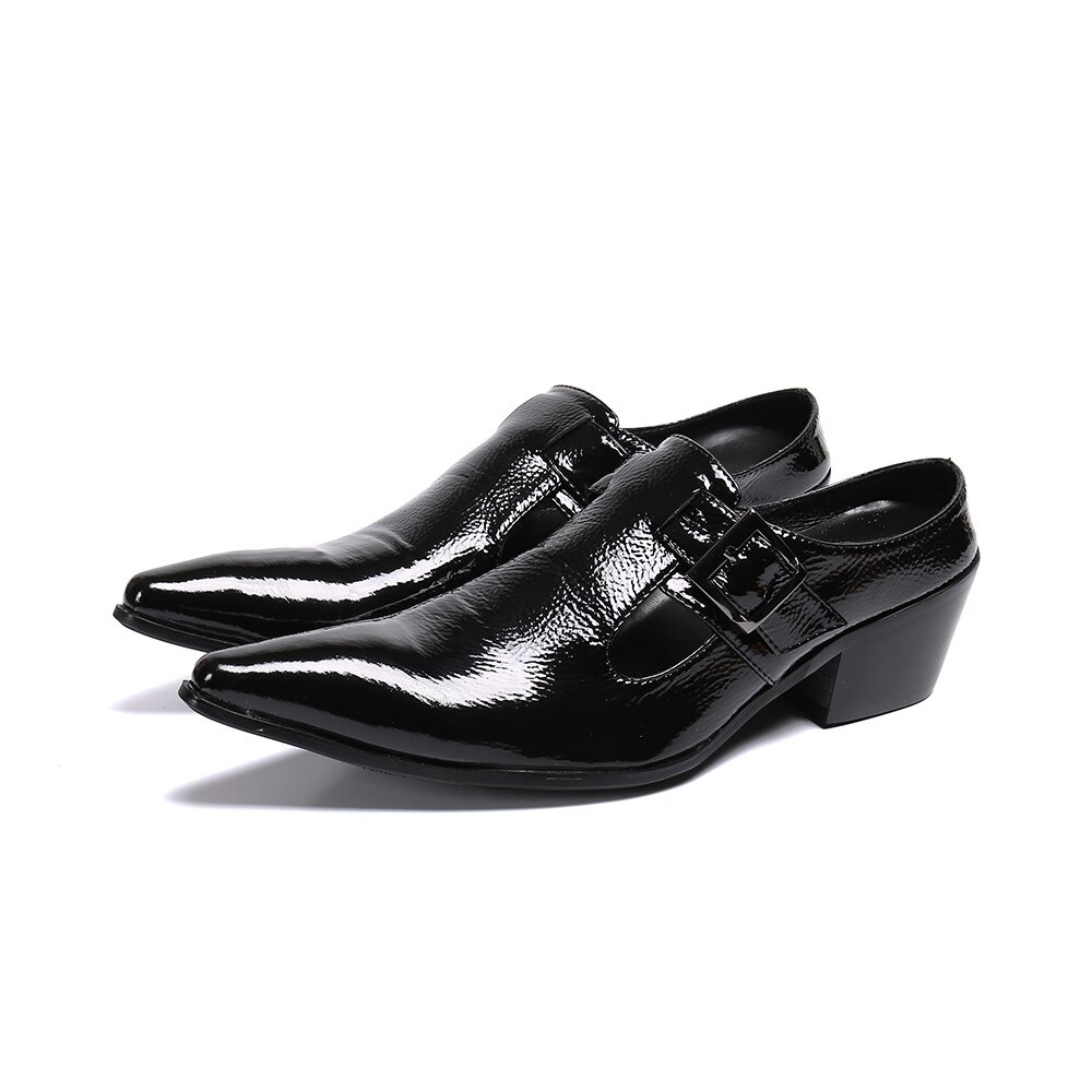 Large Size 37-47 High Heel Leather Men Pointed Toe Men Dress Shoes Slip On Leather Brogue Shoes