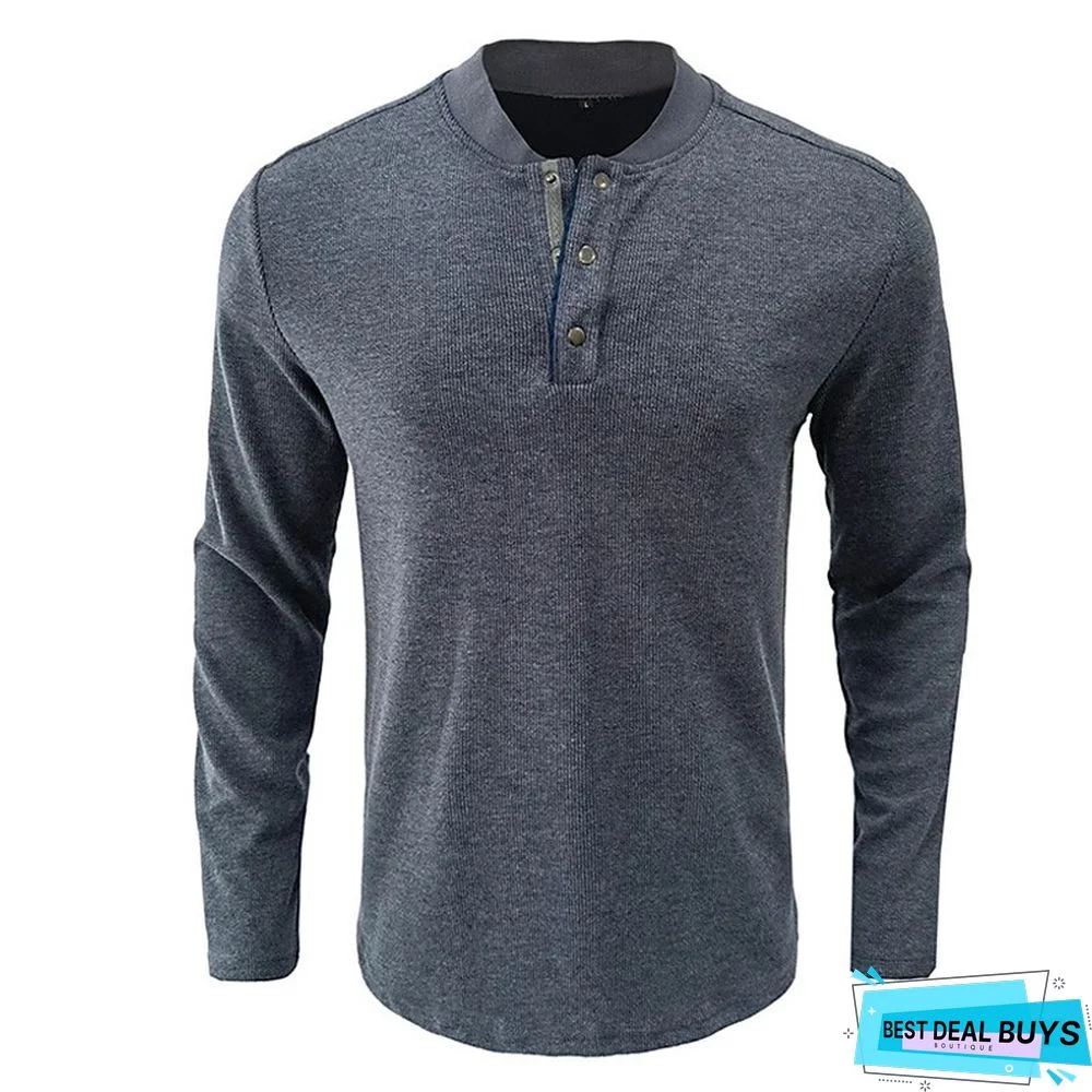 Men's Henley Shirt Tee Plain Henley Street Vacation Long Sleeve Button Pocket Clothing Apparel Basic Designer Modern Contemporary
