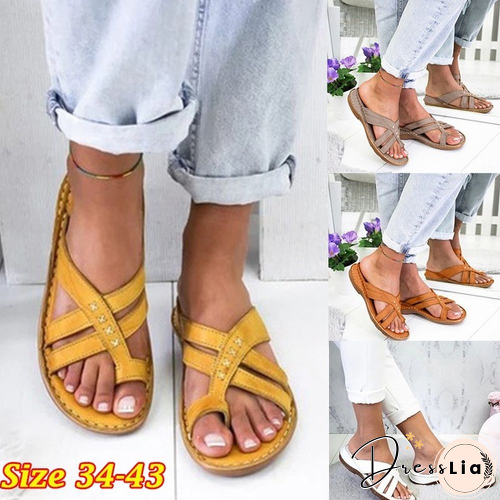 Summer Sandals Women Comfy Slippers Roman Leather Wedge Sandals Low Heels Beach Shoes Casual Flip Flops Sandalia Feminina