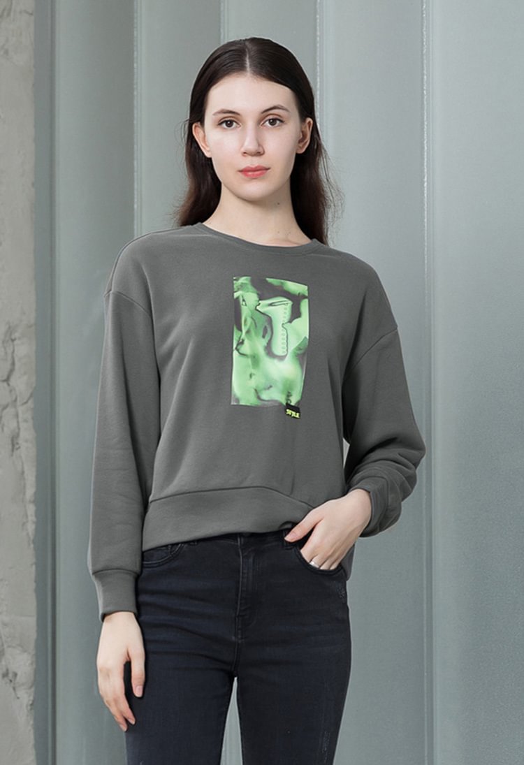 SDEER Contrast Color Offset Printing Drop Shoulder Sleeve Sweatshirt T-shirt