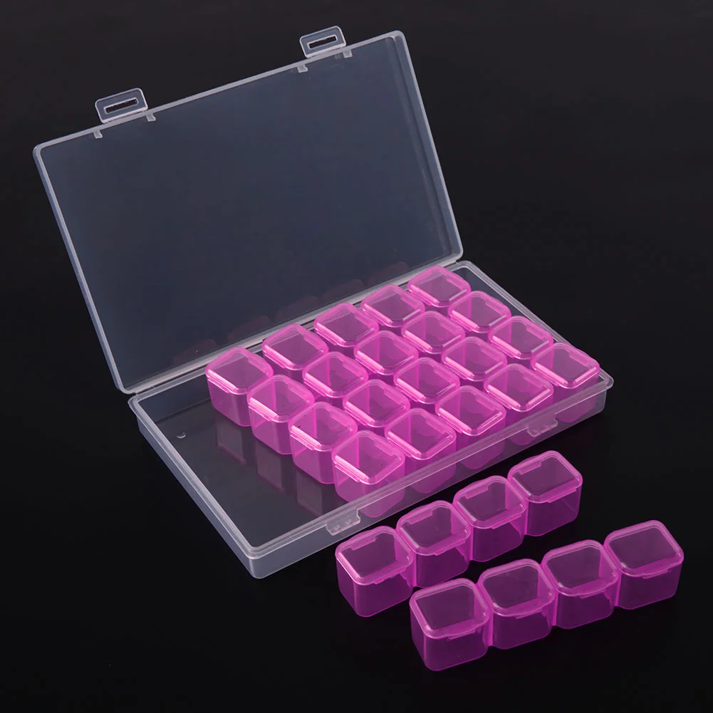 28 Grids Plastic Storage Box Nail Rhinestone Jewelry Display Case(Purple)
