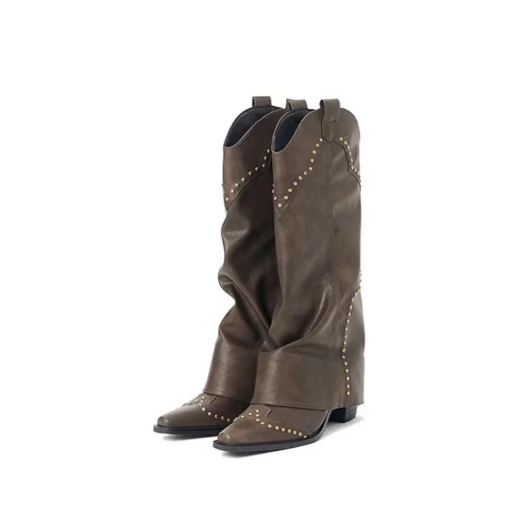 Women's Western Cowboy Rivet Trouser Boots