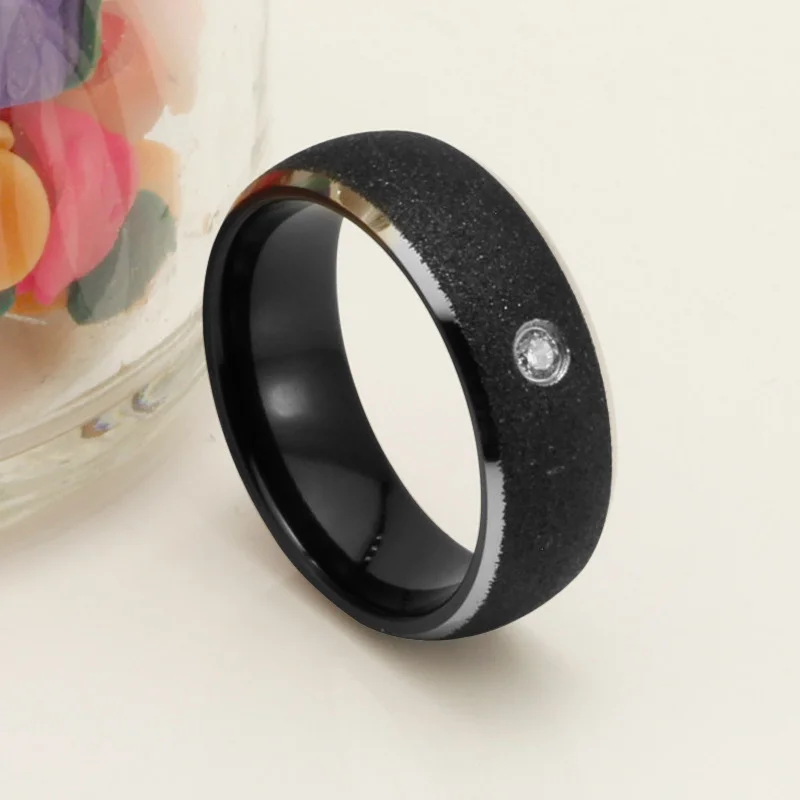 6MM 8MM Women's Or Men's Black Tungsten Carbide Wedding Rings CZ Inlay