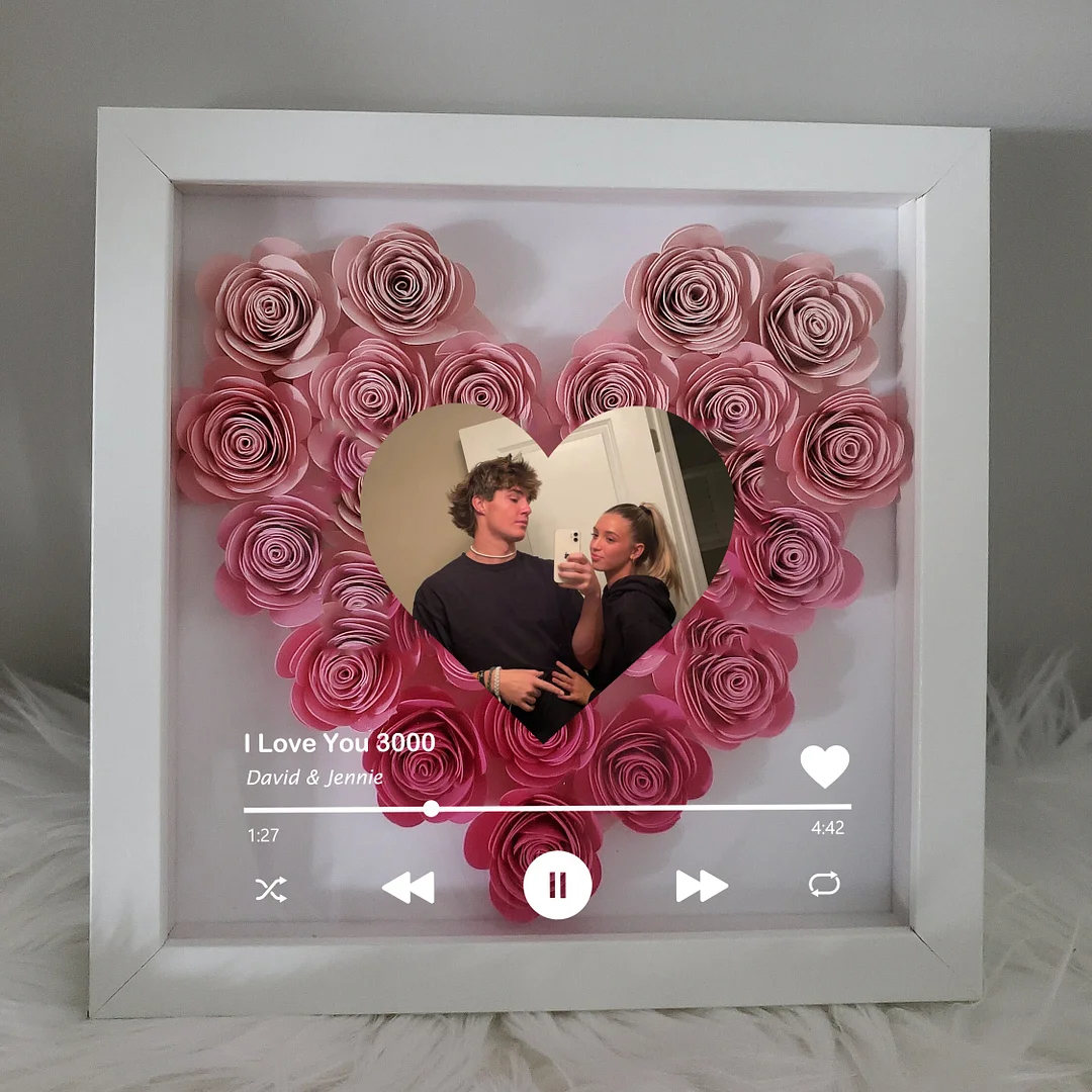 Custom Heart Flower Shadow Box with Photo-give your love special gift