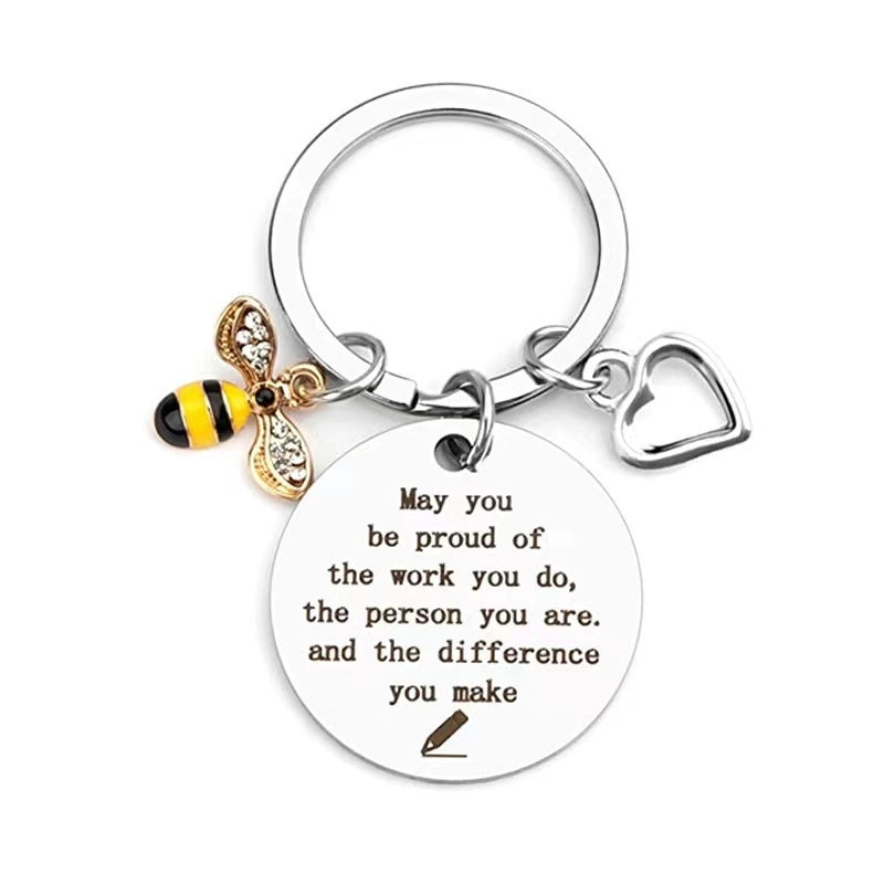 European And American Cross-border Amazon Bee Stainless Steel Keychain Christmas Valentine’s Day Gift Engraving Keychain
