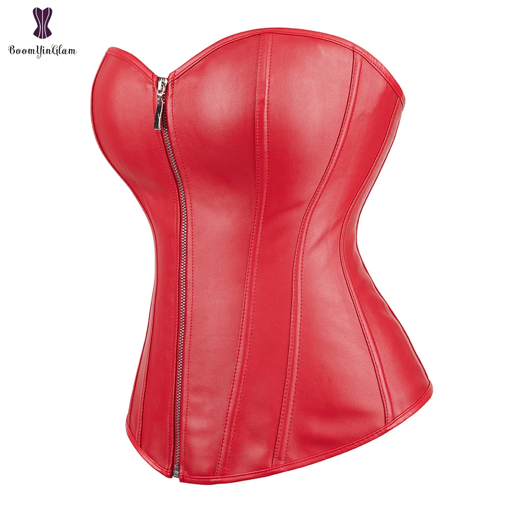 Billionm Style Push Up Women'S Plus Size Slimming Body Shapewear Gothic Faux Leather Corset Bustier With Zip