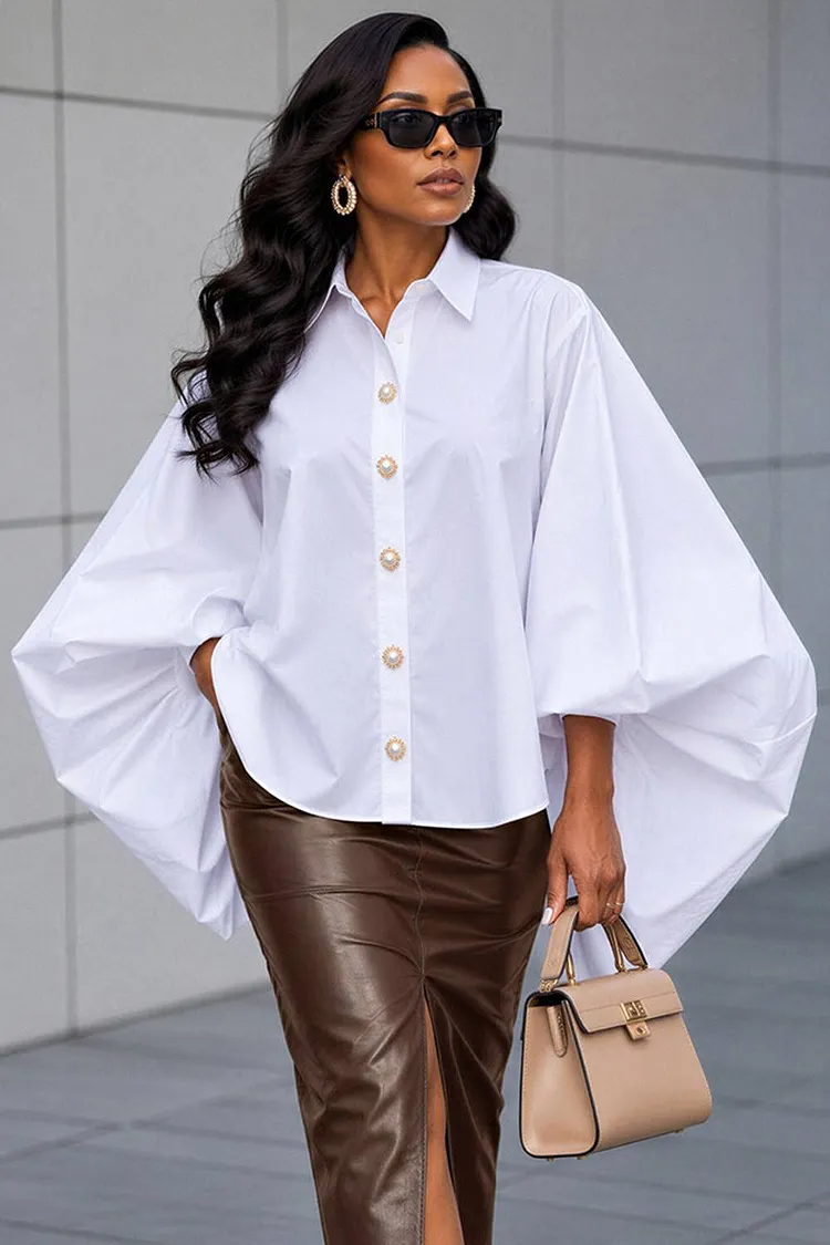 Xpluswear Design Plus Size Business Casual White Shirt Collar Lantern Sleeve Long Sleeve Blouses [Pre-Order] 2024 - Xpluswear