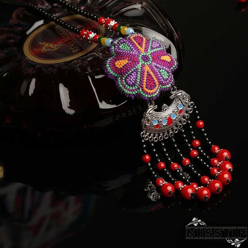 Ethnic Retro Long Sweater Chain Embroidery Colorful Long Necklace