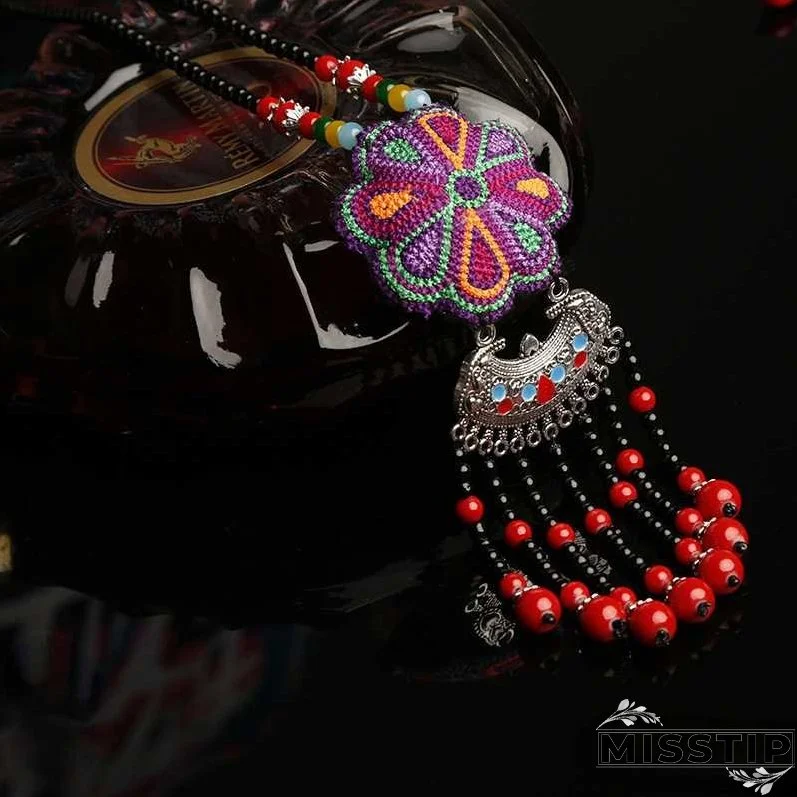 Ethnic Retro Long Sweater Chain Embroidery Colorful Long Necklace
