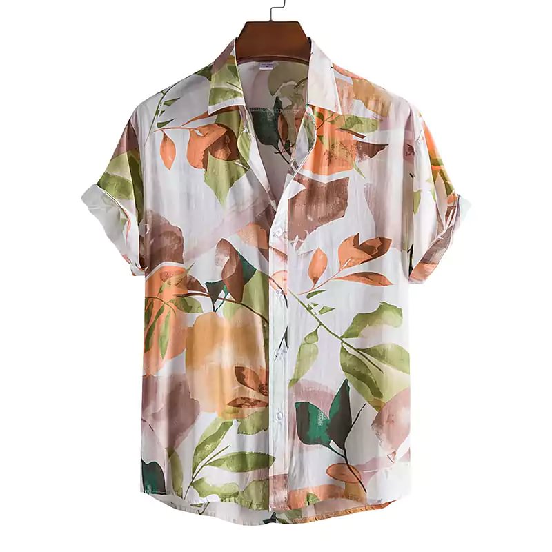 Abstract Leaf Short Sleeve Casual Shirt letclo 
