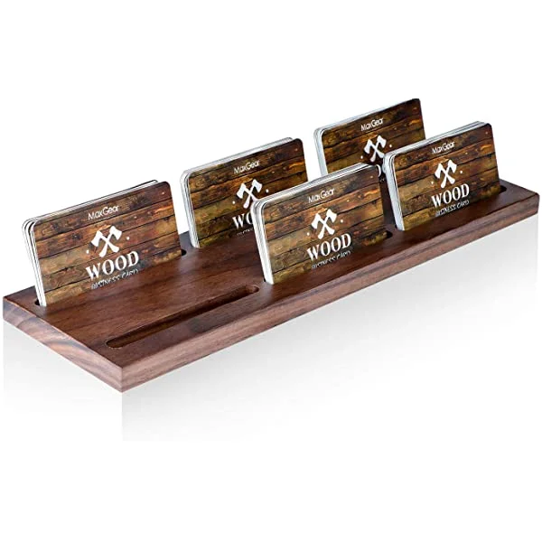 MaxGear ®Classic Multiple Professional Display  Stand for Desktop Desk Vertical Walnut Wood Business Card Holder 