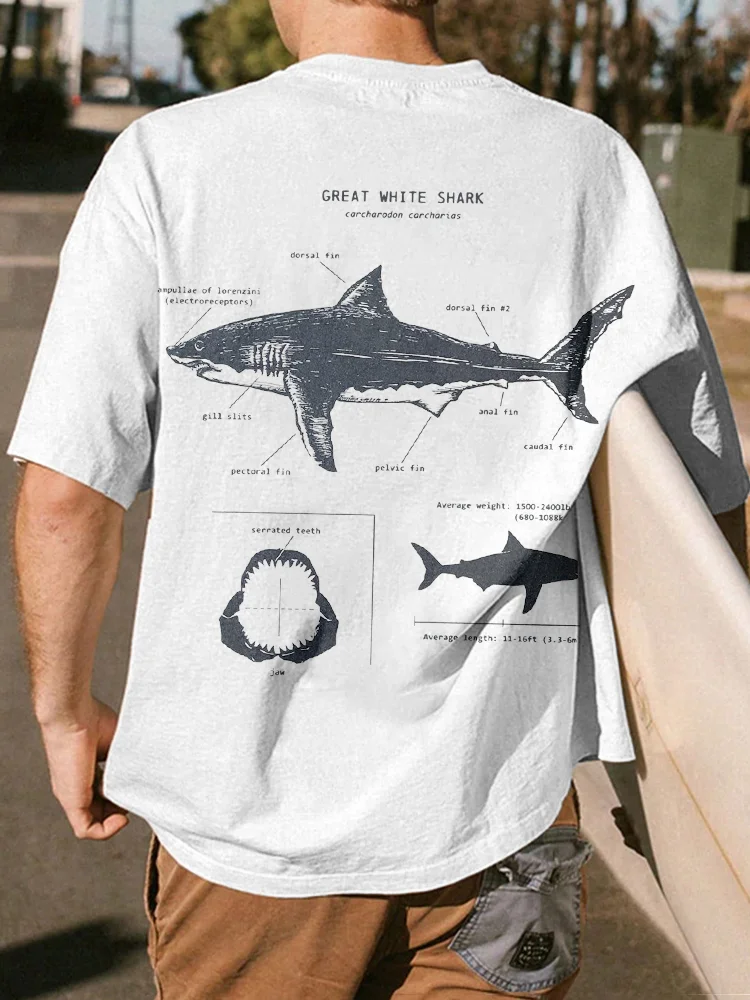 Men's Shark Art Print Vintage T-Shirt