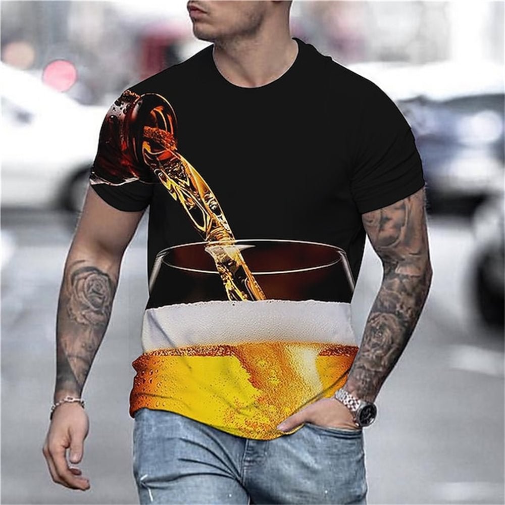 3D Graphic Short Sleeve Shirts Beer