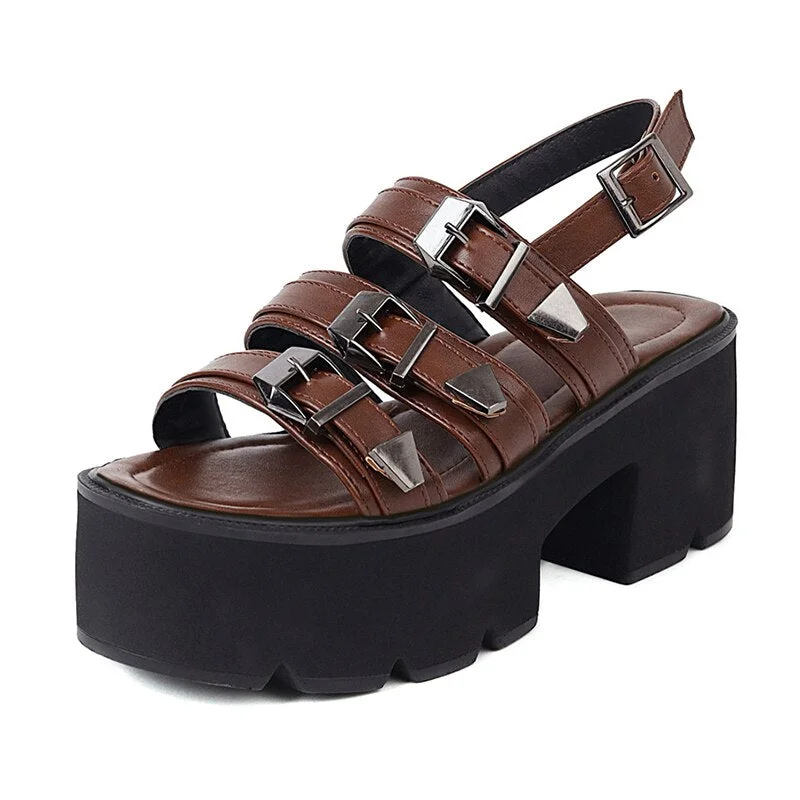 Gdgydh High Quality Rubber Sole Summer Shoes Belt Buckle Gothic Platform Women Sandals Block Heels Open Toe Female Footwear