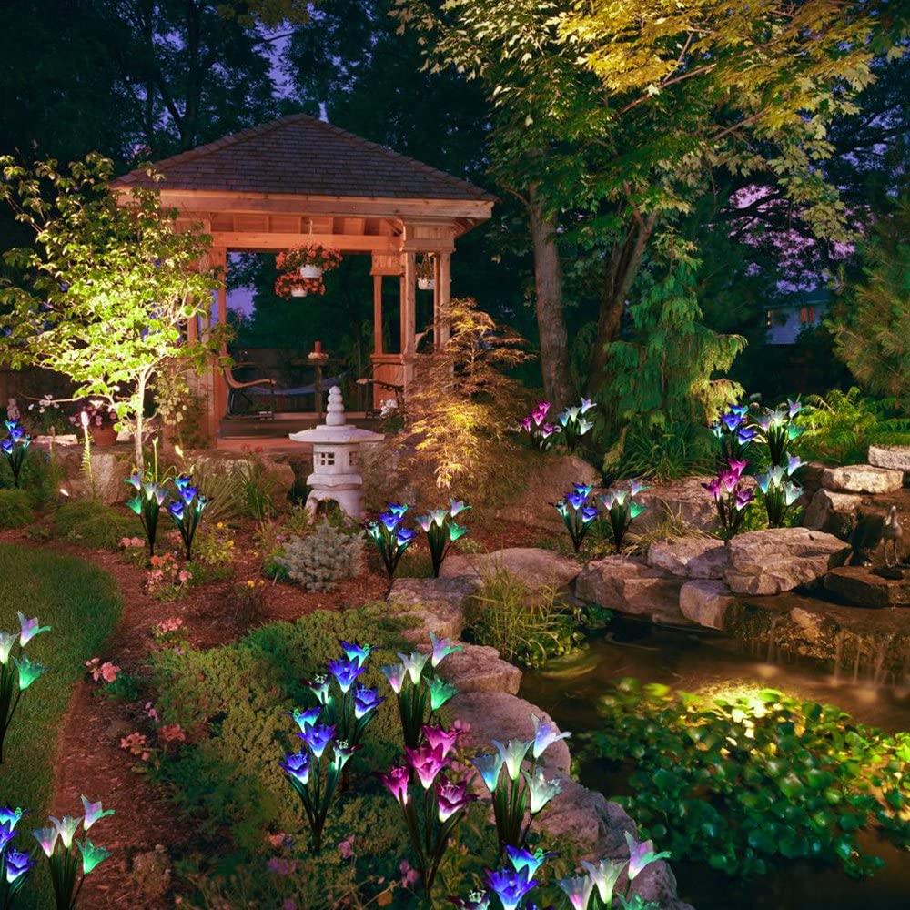 Solar Powered Flower Yard Lights - Solar lily flower lights for lighting pathway