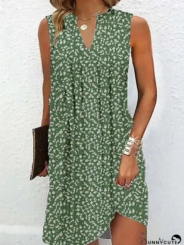 Casual Dress Tank Dress Summer Dress Floral Print V Neck Midi Dress Fashion Classic Daily Holiday Sleeveless Loose Fit Green Summer Spring S M L XL XXL for Women