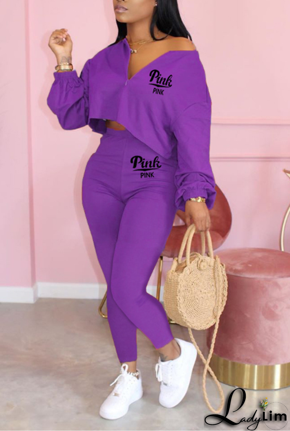 Army Green Fashion Print Patchwork V Neck Long Sleeve Two Pieces