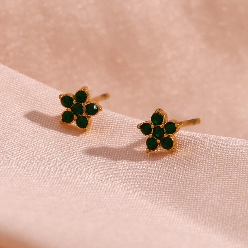 1 Pair Elegant Minimalist Flower Plating Inlay 304 Stainless Steel Rhinestones Pearl 18K Gold Plated Ear Studs