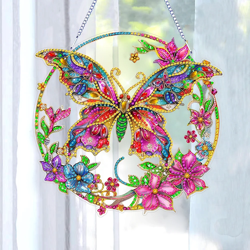 DIY Butterfly Acrylic Diamond Painting Hanging Pendant for Home Wall Decor